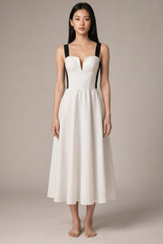 Mini French Dress Midi Party White Dress — White — AI-generated studio front view