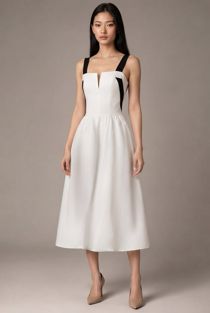 Mini French Dress Midi Party White Dress — White — AI-generated studio three-quarter view