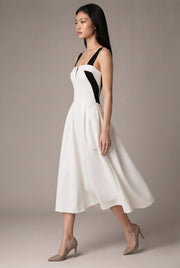 Mini French Dress Midi Party White Dress — White — AI-generated studio left-side walking view