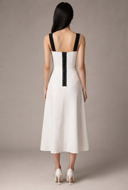 Mini French Dress Midi Party White Dress — White — AI-generated studio back view