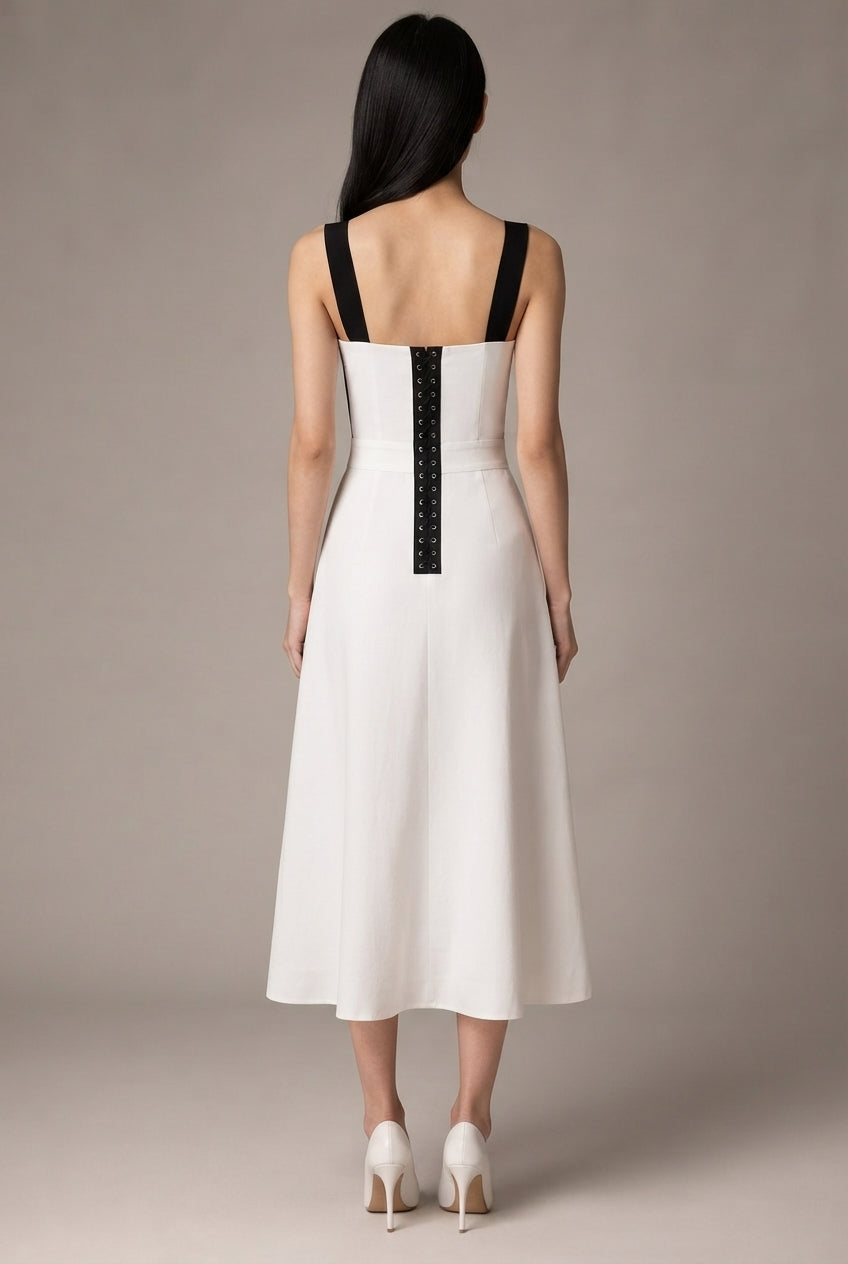 Mini French Dress Midi Party White Dress — White — AI-generated studio back view