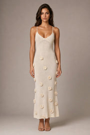 New Suspender Sleeveless Dress Three-dimensional Flower Heavy Industry Knitted Backless Tie — AI-generated studio front view