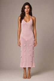Fleur Appliqué Midi Dress — Pink — AI-generated studio front view