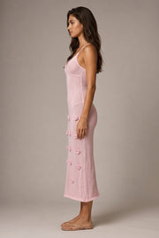 Fleur Appliqué Midi Dress — Pink — AI-generated studio right-side profile