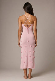 Fleur Appliqué Midi Dress — Pink — AI-generated studio back view