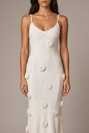 Fleur Appliqué Midi Dress — White — AI-generated studio bodice detail