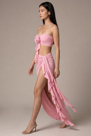 Personalized Flower Tube Top Vest High Split Strap Skirt Dress — AI-generated studio left-side walking view