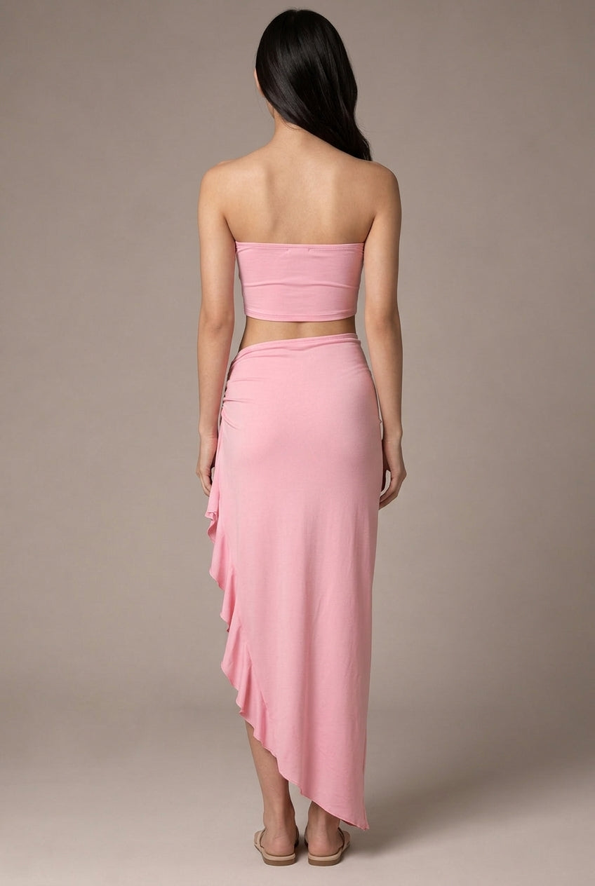 Personalized Flower Tube Top Vest High Split Strap Skirt Dress — AI-generated studio back view