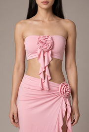 Personalized Flower Tube Top Vest High Split Strap Skirt Dress — AI-generated studio bodice detail