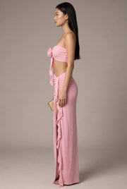 Sienna Rosette Maxi Dress — Pink — AI-generated studio right-side profile