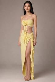 Sienna Rosette Maxi Dress — Yellow — AI-generated studio three-quarter view
