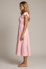 Juliette Tiered Midi Dress — Pink — AI-generated studio right-side profile