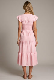 Juliette Tiered Midi Dress — Pink — AI-generated studio back view