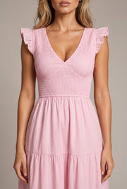 Juliette Tiered Midi Dress — Pink — AI-generated studio bodice detail