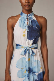 Resort-style Floral High-neck Lace-up Sleeveless Maxi Dress — Flower Dress — AI-generated studio bodice detail