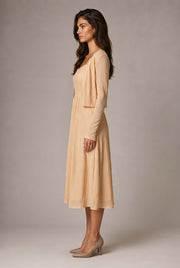Retro Waist-controlled Slimming Cotton Embroidery Lace Strap Dress Mid-length — Apricot Cardigan — AI-generated studio right-side profile
