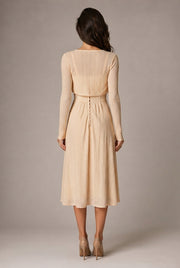Retro Waist-controlled Slimming Cotton Embroidery Lace Strap Dress Mid-length — Apricot Cardigan — AI-generated studio back view