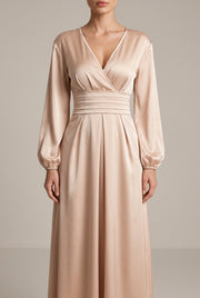 Margaux Satin Maxi Dress — Apricot — AI-generated studio bodice detail