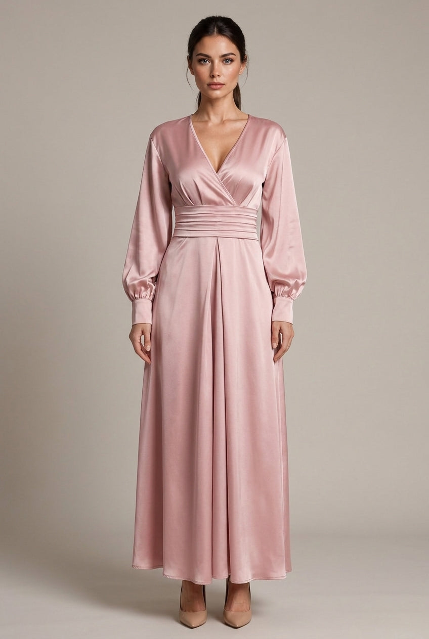 Margaux Satin Maxi Dress — Pink — AI-generated studio front view