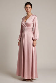 Margaux Satin Maxi Dress — Pink — AI-generated studio three-quarter view
