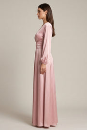 Margaux Satin Maxi Dress — Pink — AI-generated studio right-side profile
