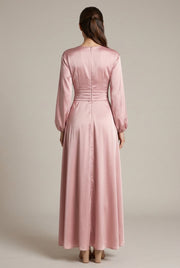 Margaux Satin Maxi Dress — Pink — AI-generated studio back view