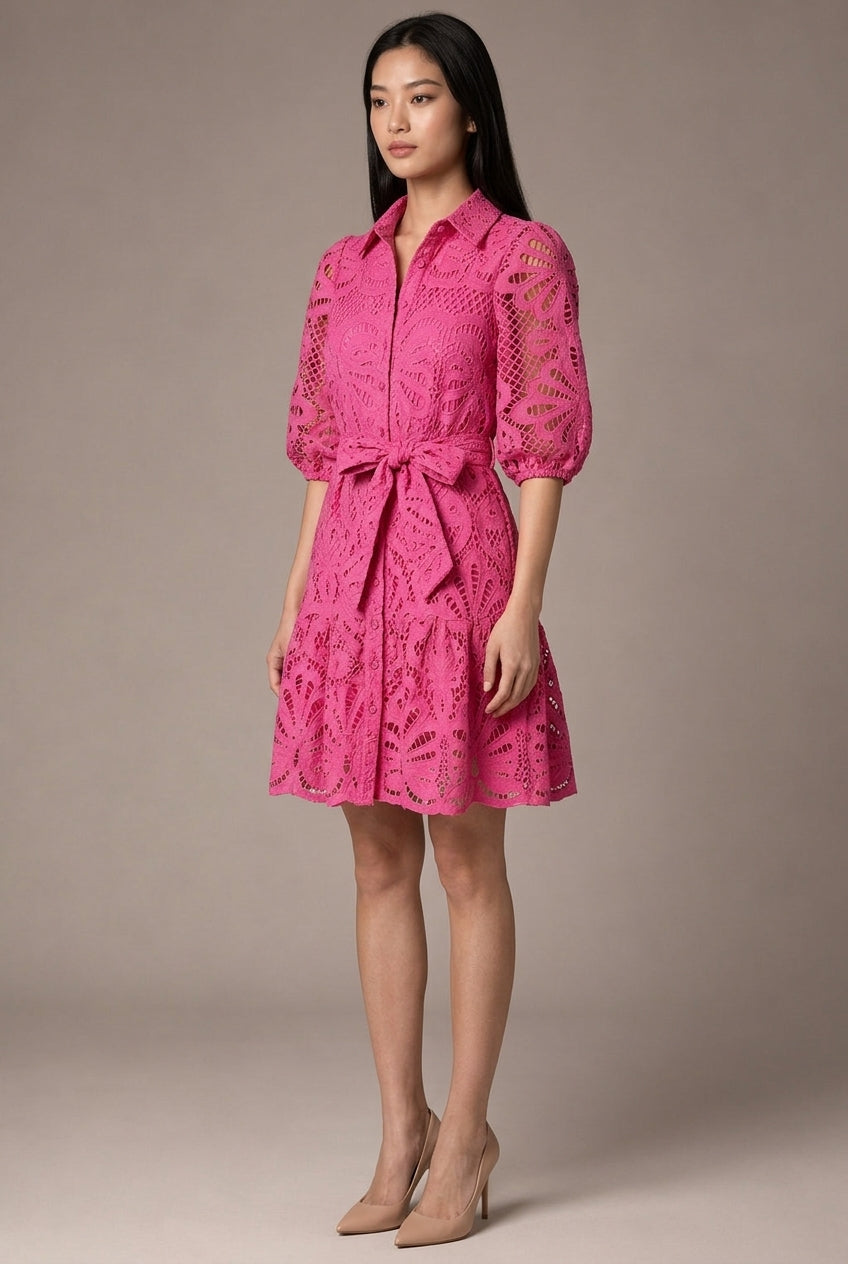 Shirt Sexy Cutout Water Soluble Lace Flower Dress — AI-generated studio three-quarter view