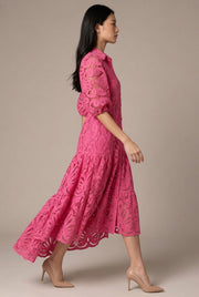 Shirt Sexy Cutout Water Soluble Lace Flower Dress — AI-generated studio left-side walking view