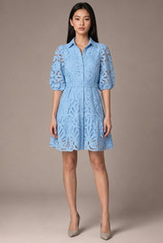Romy Lace Mini Dress — Light Blue — AI-generated studio front view