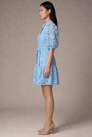 Romy Lace Mini Dress — Light Blue — AI-generated studio right-side profile