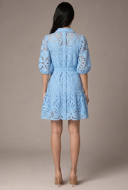 Romy Lace Mini Dress — Light Blue — AI-generated studio back view