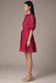 Romy Lace Mini Dress — Rose Red — AI-generated studio right-side profile