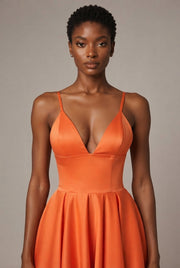 Slimming Color Slip Dress With A Trailing Satin Evening Gown For Banquets — Orange — AI-generated studio bodice detail