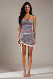 Suspender Skirt Colored Embroidery Short Summer Dress — Blue — AI-generated studio front view