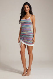 Suspender Skirt Colored Embroidery Short Summer Dress — Blue — AI-generated studio three-quarter view