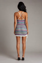 Suspender Skirt Colored Embroidery Short Summer Dress — Blue — AI-generated studio back view