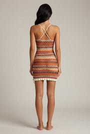 Suspender Skirt Colored Embroidery Short Summer Dress — Orange — AI-generated studio back view
