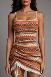 Suspender Skirt Colored Embroidery Short Summer Dress — Orange — AI-generated studio bodice detail