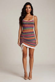 Suspender Skirt Colored Embroidery Short Summer Dress — Rose Red — AI-generated studio front view