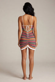 Suspender Skirt Colored Embroidery Short Summer Dress — Rose Red — AI-generated studio back view