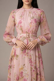 Waist-cinching Lace-up Elegant Chic Maxi Dress — Pink — AI-generated studio bodice detail
