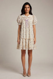 Wisteria Flower French Embroidery Floral Dress — Picture Color — AI-generated studio front view