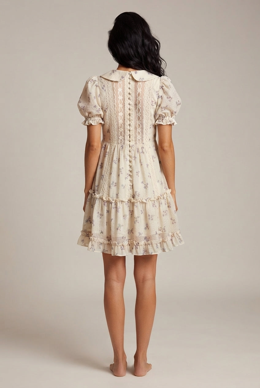 Wisteria Flower French Embroidery Floral Dress — Picture Color — AI-generated studio back view