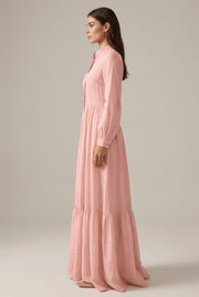 Élodie Shirt Maxi Dress — Pink — AI-generated studio right-side profile