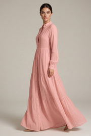 Élodie Shirt Maxi Dress — Pink — AI-generated studio left-side walking view