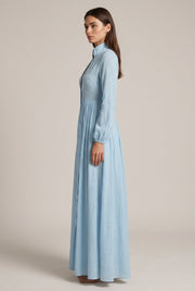 Élodie Shirt Maxi Dress — Sky Blue — AI-generated studio right-side profile