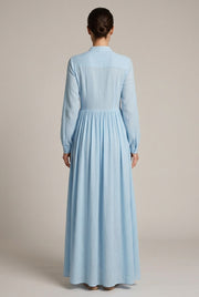 Élodie Shirt Maxi Dress — Sky Blue — AI-generated studio back view