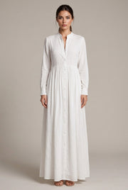 Élodie Shirt Maxi Dress — White — AI-generated studio front view