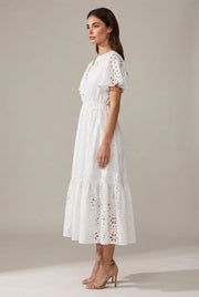Women's Elegant White V-neck Lace Embroidery Summer Dress — White — AI-generated studio right-side profile