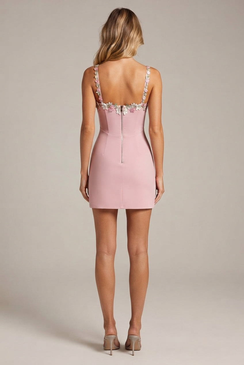 Women's Fashion Embroidery Lace Dress — Pink — AI-generated studio back view